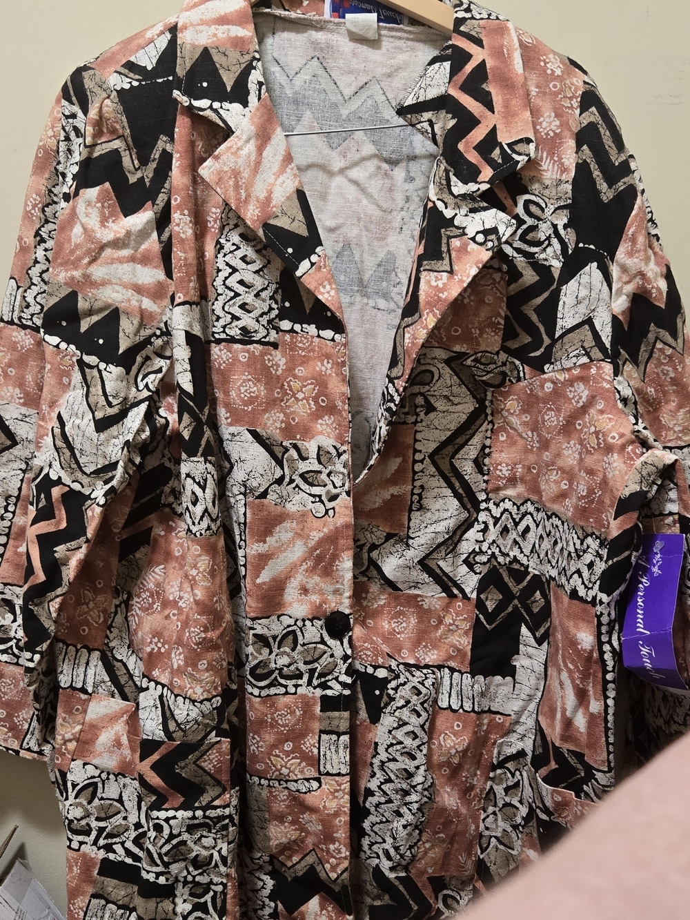 Printed Peach Black Patchwork Blazer